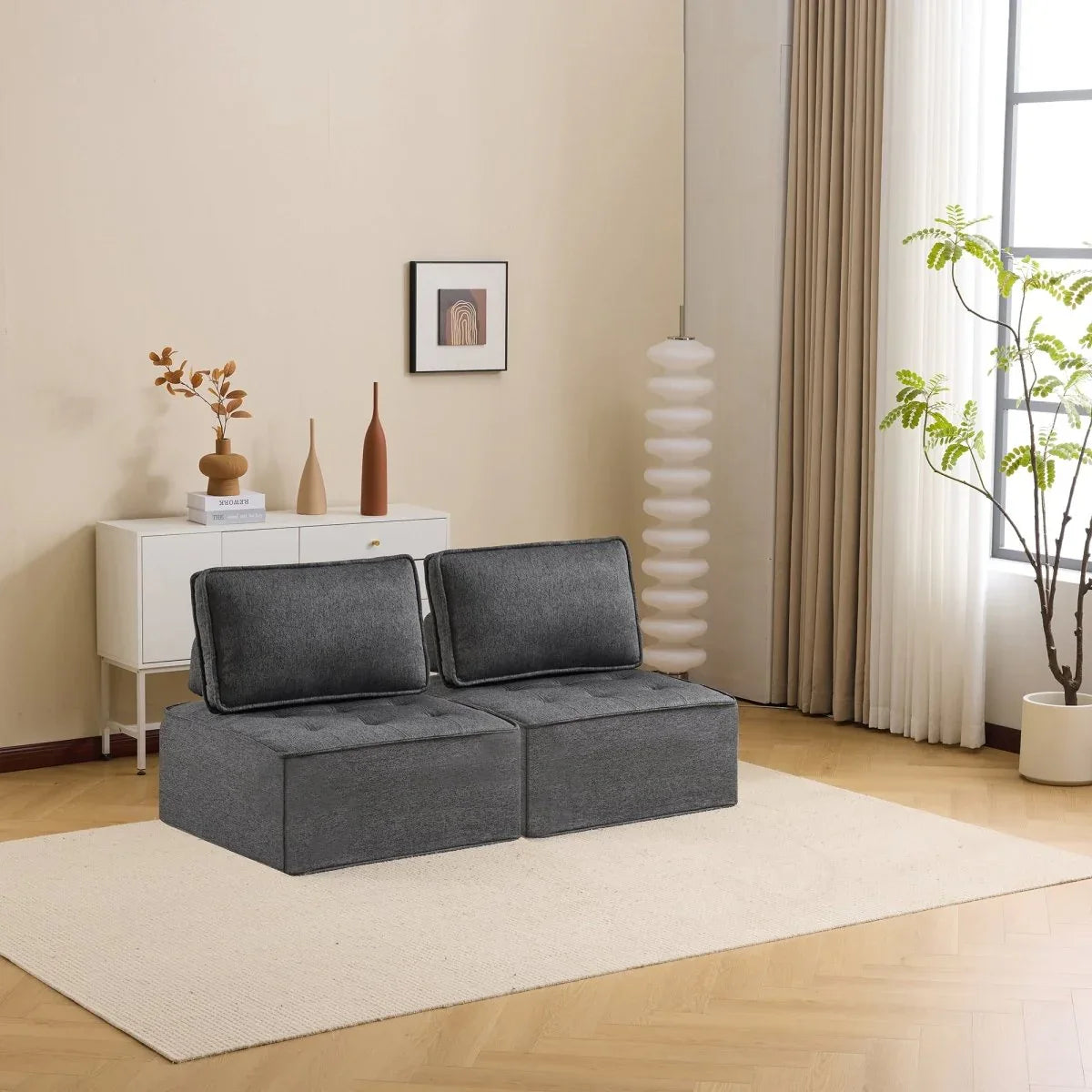 Dark Grey Linen Modular Spliceable Wooden Frame Sofa - Omega Lifestyles