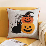 Embroidered Halloween Black Cat Pumpkin Throw Pillow 20 - Inch - Zenvia - Omega Lifestyles