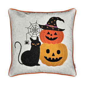 Embroidered Halloween Black Cat Pumpkin Throw Pillow 20-Inch - Omega Lifestyles