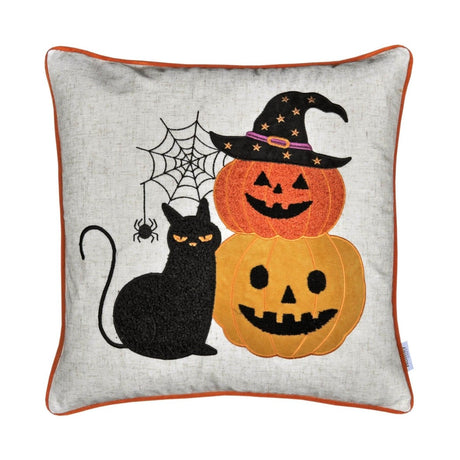 Embroidered Halloween Black Cat Pumpkin Throw Pillow 20 - Inch - Zenvia - Omega Lifestyles