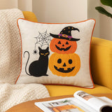 Embroidered Halloween Black Cat Pumpkin Throw Pillow 20 - Inch - Zenvia - Omega Lifestyles
