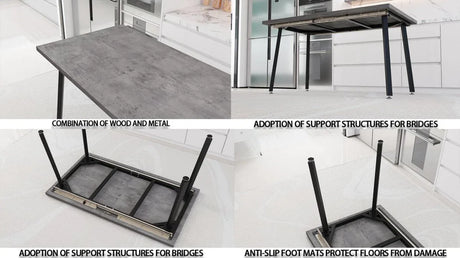 Expandable Grey MDF Dining Table Set With 6 Cushioned Chairs - Omega Lifestyles