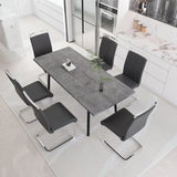 Expandable Grey MDF Dining Table Set With 6 Cushioned Chairs - Omega Lifestyles