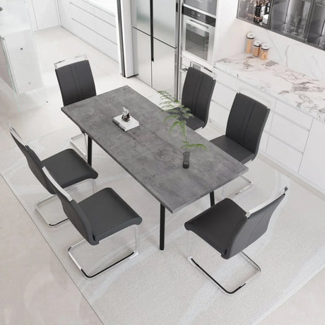 Expandable Grey MDF Dining Table Set With 6 Cushioned Chairs - Omega Lifestyles
