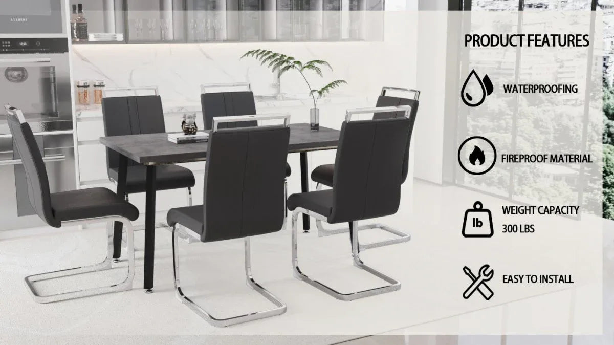 Expandable Grey MDF Dining Table Set With 6 Cushioned Chairs - Omega Lifestyles