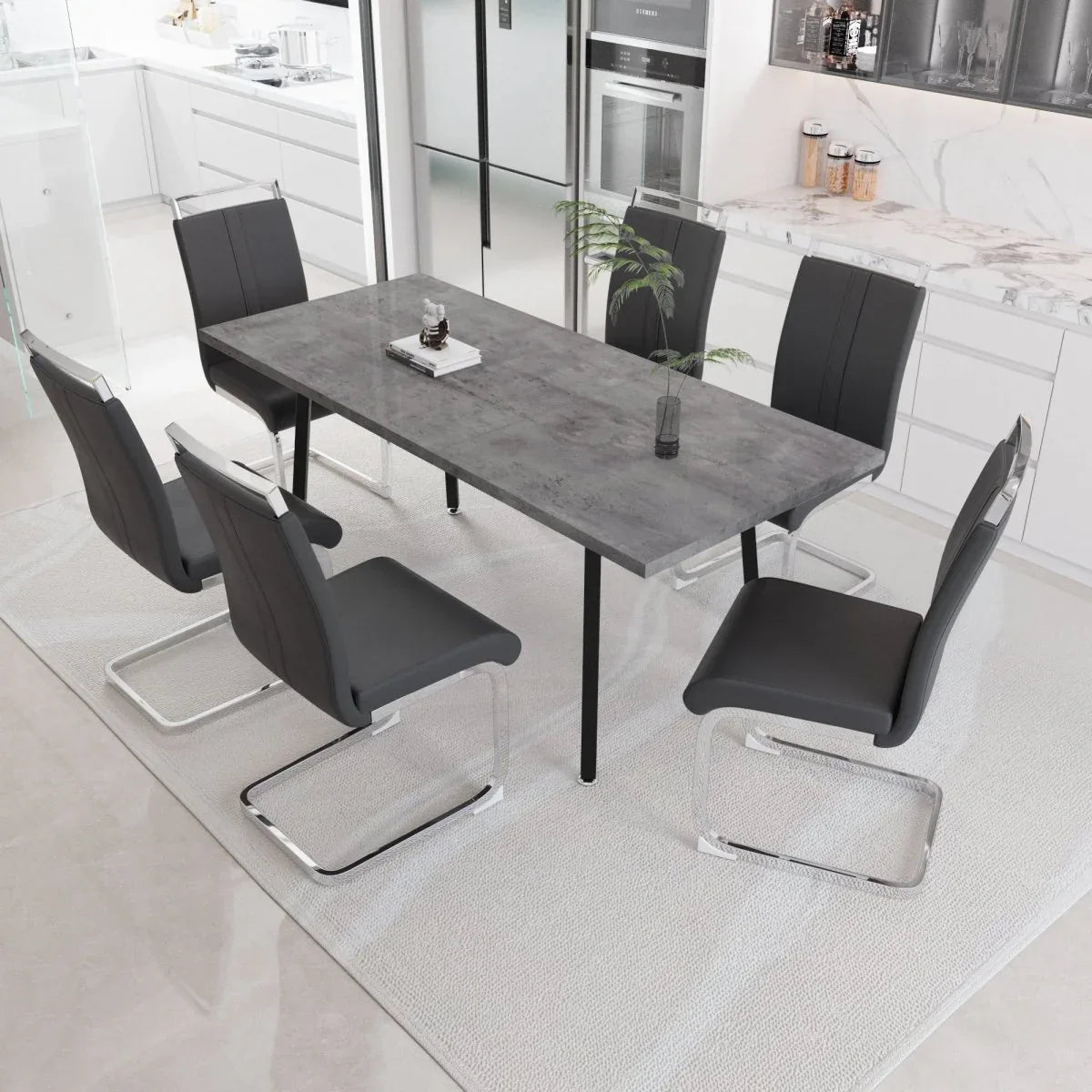 Expandable Grey MDF Dining Table Set With 6 Cushioned Chairs - Omega Lifestyles