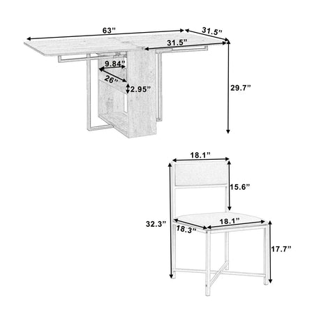 Extendable 5-Piece MDF Metal Dining Table Set With Chairs - Omega Lifestyles