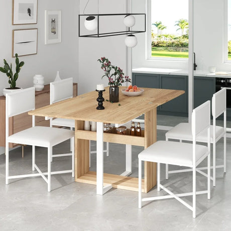 Extendable 5-Piece MDF Metal Dining Table Set With Chairs - Omega Lifestyles