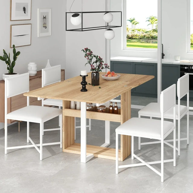 Extendable 5-Piece MDF Metal Dining Table Set With Chairs - Omega Lifestyles