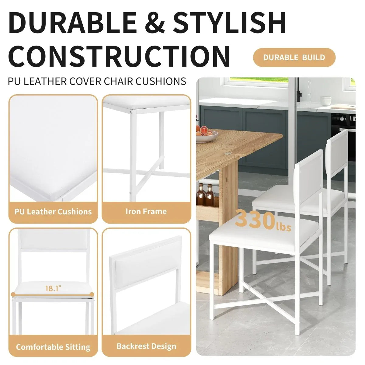 Extendable 5-Piece MDF Metal Dining Table Set With Chairs - Omega Lifestyles