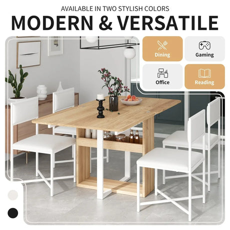 Extendable 5-Piece MDF Metal Dining Table Set With Chairs - Omega Lifestyles