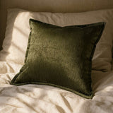 Forest Green Velvet Throw Pillow With Supportive Fill - Zenvia - Omega Lifestyles