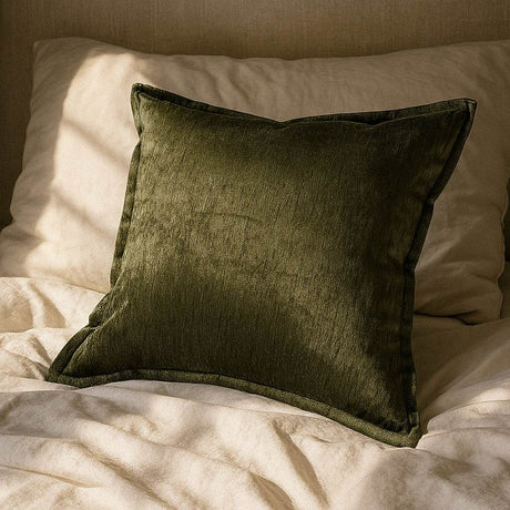 Forest Green Velvet Throw Pillow With Supportive Fill - Zenvia - Omega Lifestyles