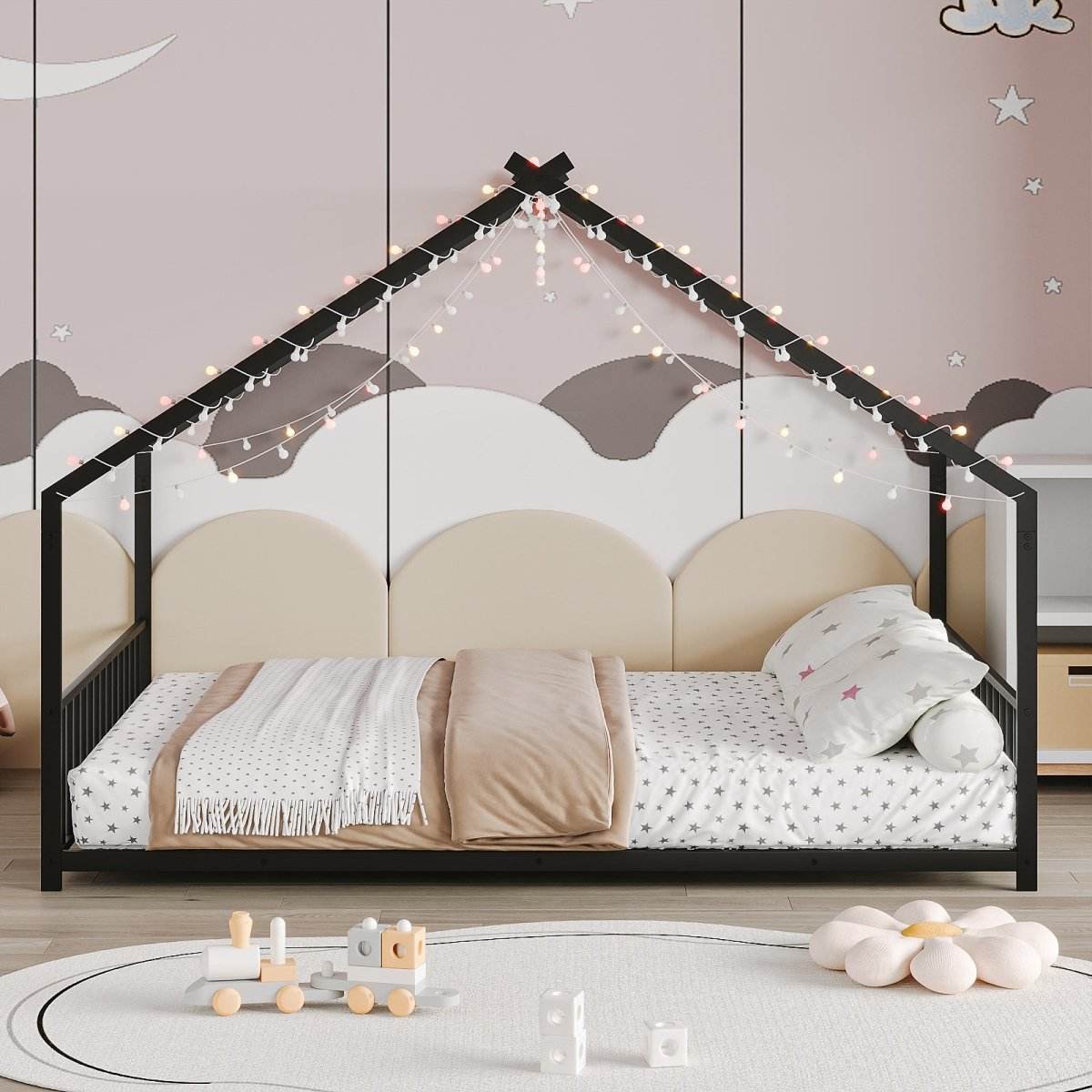 Full Iron Rooftop Bed Frame With LED Lights - Sleep Galleria