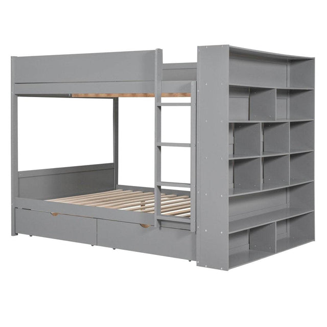Full Over Full Solid Wood Bunk Bed With Storage Drawers - Omega Lifestyles