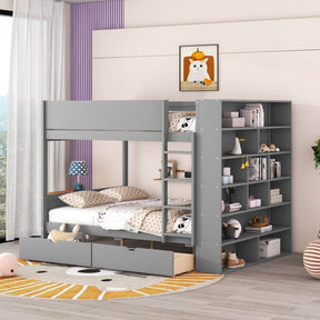 Full Over Full Solid Wood Bunk Bed With Storage Drawers - Omega Lifestyles