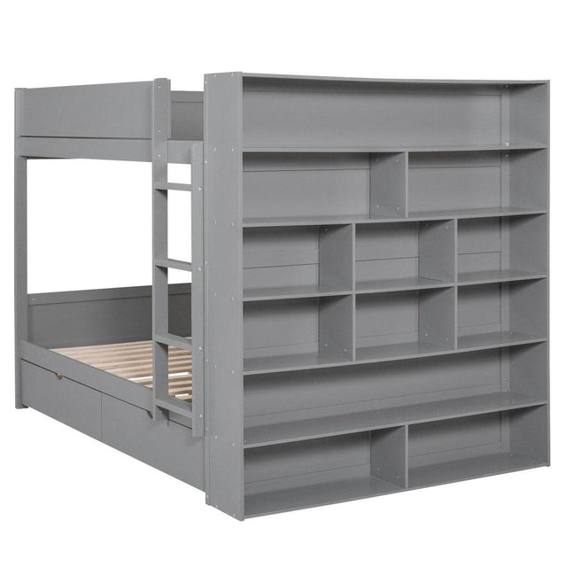 Full Over Full Solid Wood Bunk Bed With Storage Drawers - Omega Lifestyles