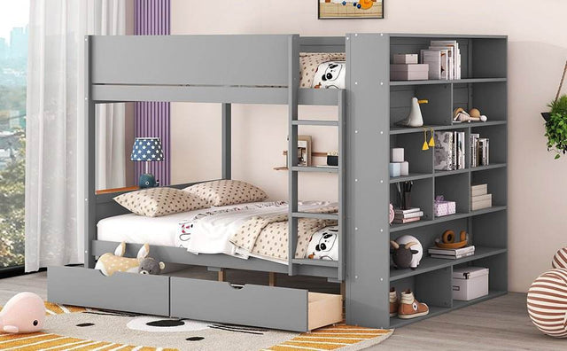 Full Over Full Solid Wood Bunk Bed With Storage Drawers - Omega Lifestyles