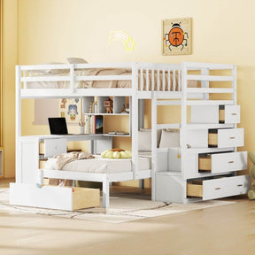 Full Over Twin Solid Wood Bunk Bed With Desk And Storage - Omega Lifestyles
