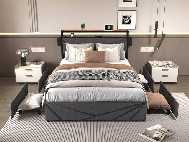 Full Storage Bed Frame With Charging Station Full - Zenvia - Omega Lifestyles