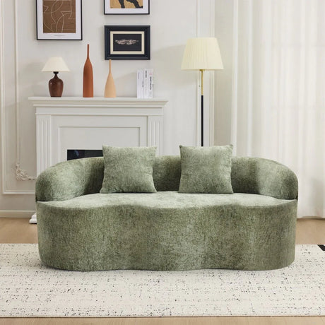 Green Curved Minimalist Foam Spring Loveseat With Pillows - Omega Lifestyles