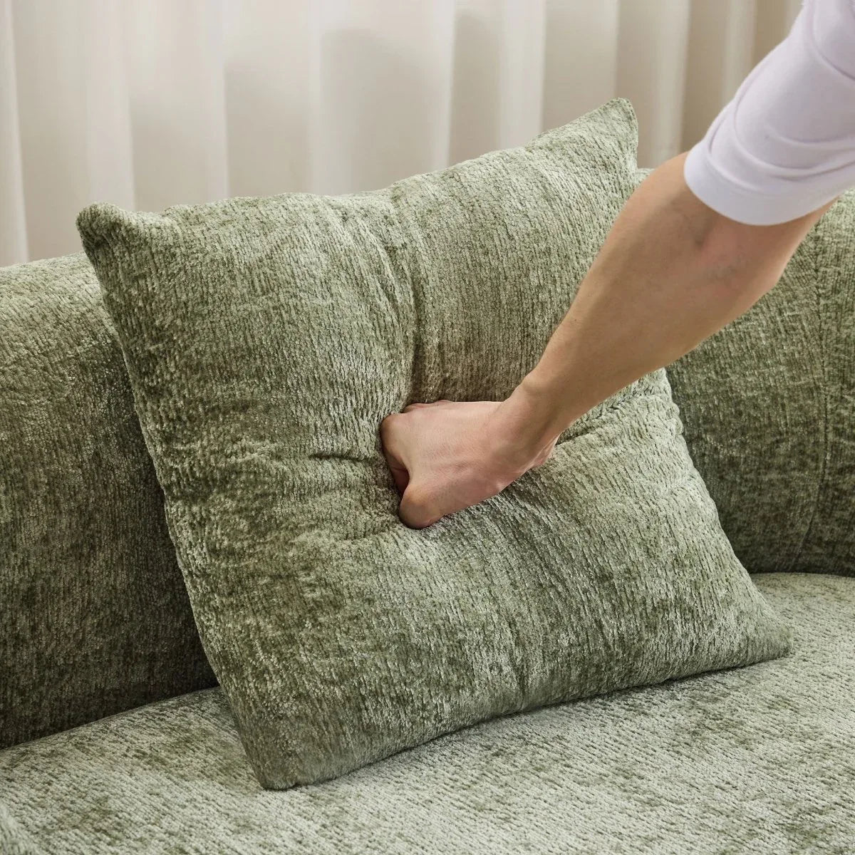 Green Curved Minimalist Foam Spring Loveseat With Pillows - Omega Lifestyles