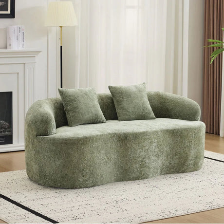 Green Curved Minimalist Foam Spring Loveseat With Pillows - Omega Lifestyles