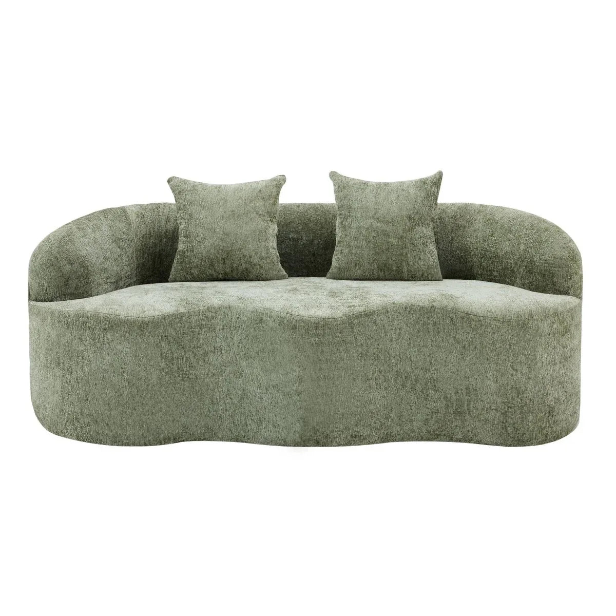 Green Curved Minimalist Foam Spring Loveseat With Pillows - Omega Lifestyles