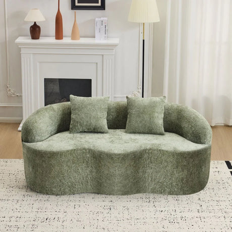 Green Curved Minimalist Foam Spring Loveseat With Pillows - Omega Lifestyles