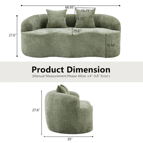 Green Curved Minimalist Foam Spring Loveseat With Pillows - Omega Lifestyles