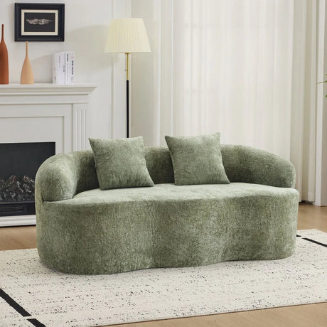Green Curved Minimalist Foam Spring Loveseat With Pillows - Omega Lifestyles