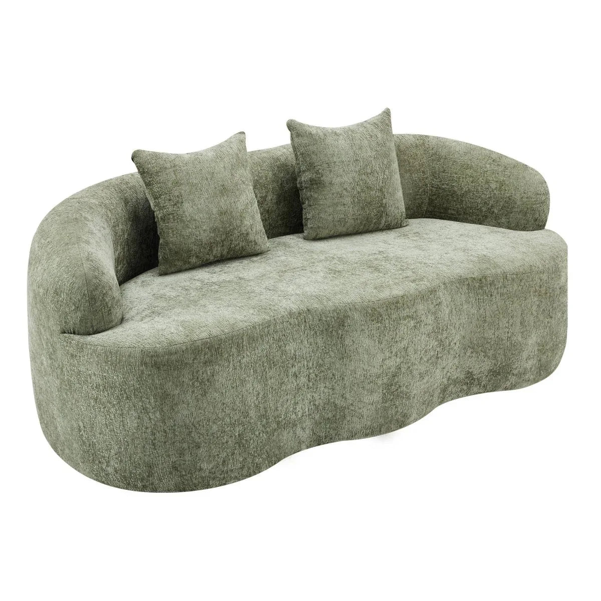 Green Curved Minimalist Foam Spring Loveseat With Pillows - Omega Lifestyles