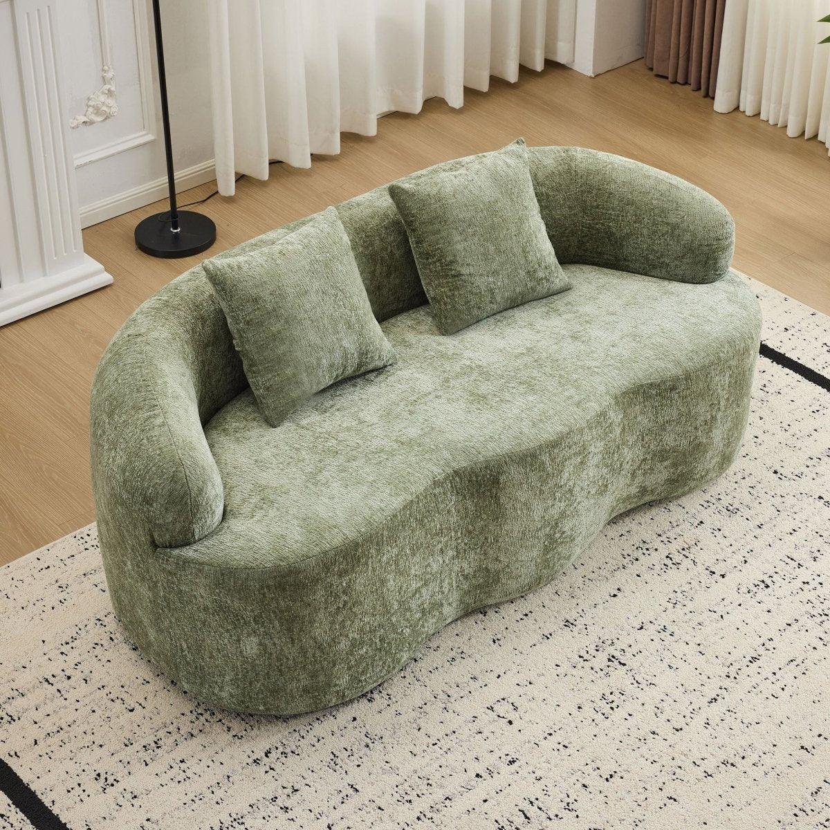 Green Curved Minimalist Foam Spring Loveseat With Pillows - Omega Lifestyles