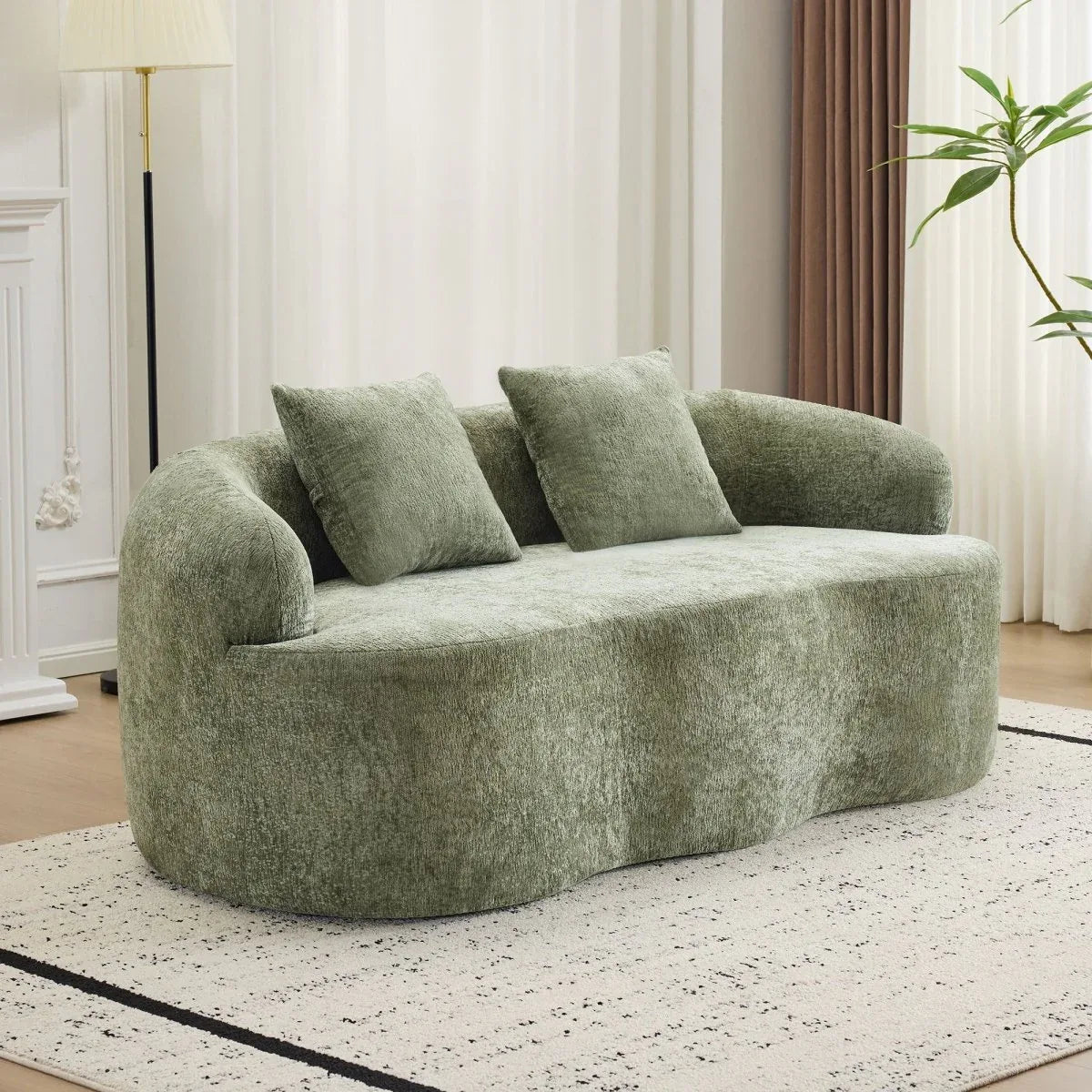 Green Curved Minimalist Foam Spring Loveseat With Pillows - Omega Lifestyles