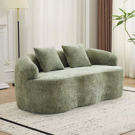 Green Curved Minimalist Foam Spring Loveseat With Pillows - Omega Lifestyles