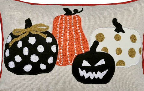 Halloween Pumpkin Embroidered Polka Dot Linen Throw Pillow - Zenvia - Omega Lifestyles
