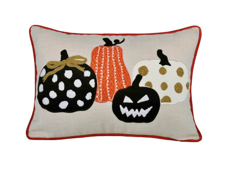 Halloween Pumpkin Embroidered Polka Dot Linen Throw Pillow - Zenvia - Omega Lifestyles