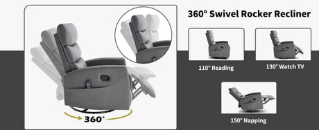 Heat Massage Recliner Chair With Swivel Rocker And Heat - Zenvia - Omega Lifestyles