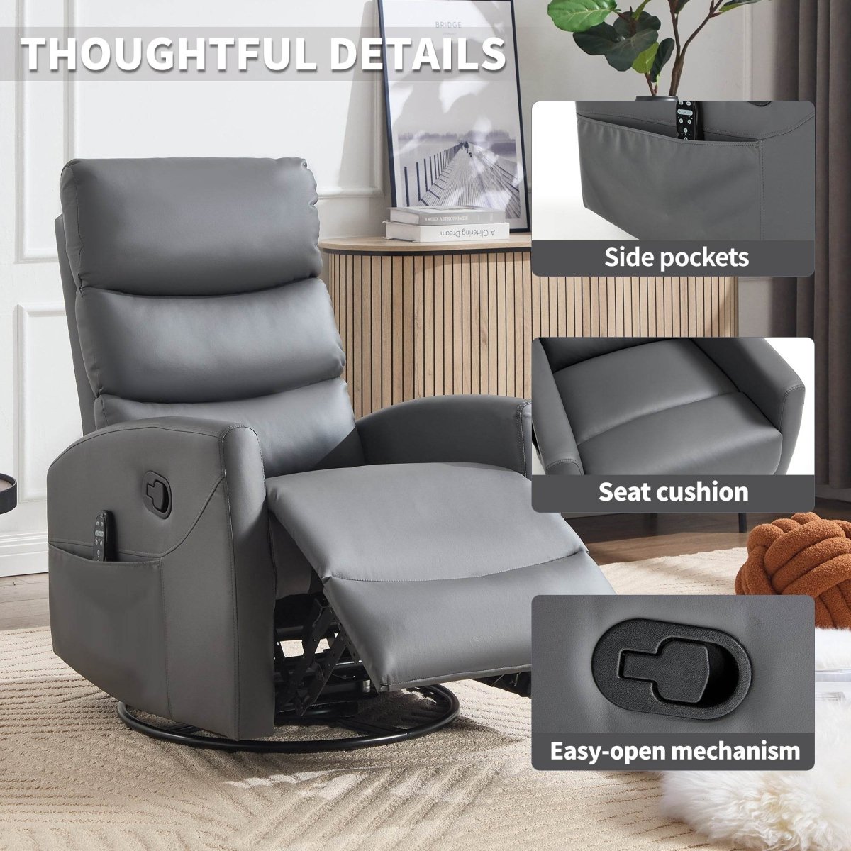 Heat Massage Recliner Chair With Swivel Rocker And Heat - Zenvia - Omega Lifestyles