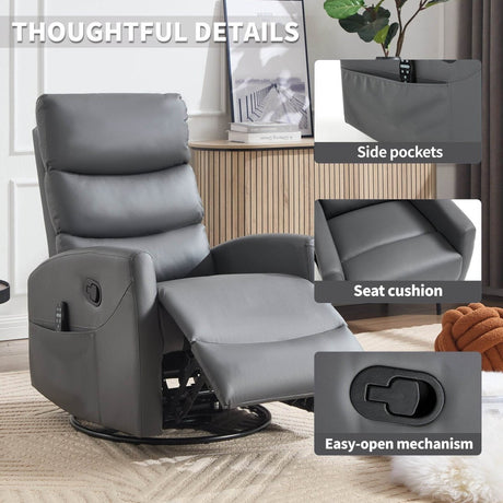 Heat Massage Recliner Chair With Swivel Rocker And Heat - Zenvia - Omega Lifestyles