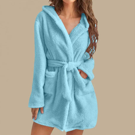 Hooded Plush Coral Fleece Women's Warm Nightgown - Omega Lifestyles