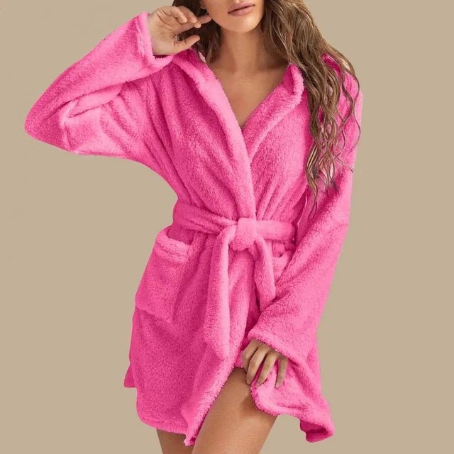 Hooded Plush Coral Fleece Women's Warm Nightgown - Omega Lifestyles