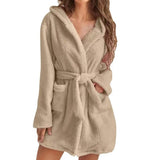 Hooded Plush Coral Fleece Women's Warm Nightgown - Omega Lifestyles