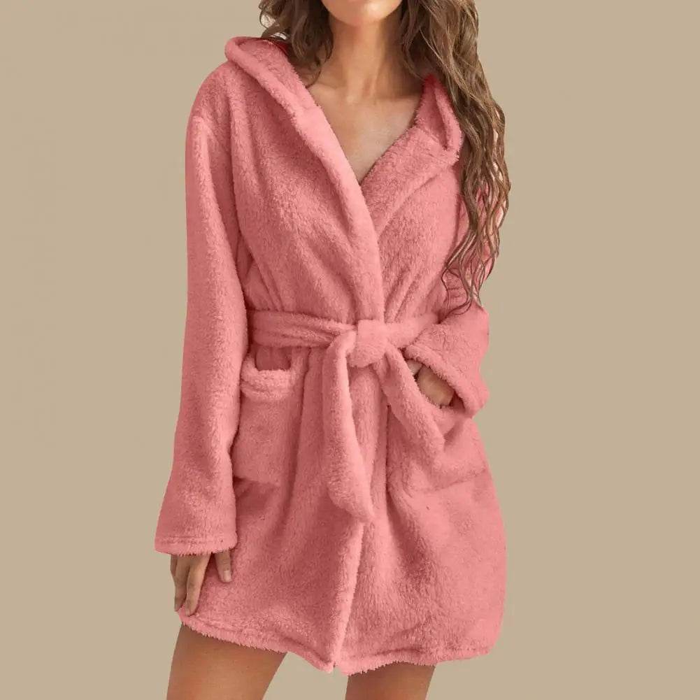 Hooded Plush Coral Fleece Women's Warm Nightgown - Omega Lifestyles