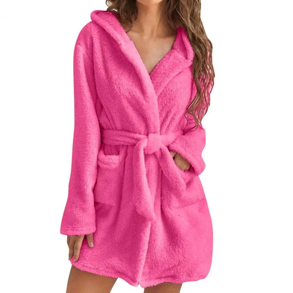 Hooded Plush Coral Fleece Women's Warm Nightgown - Omega Lifestyles