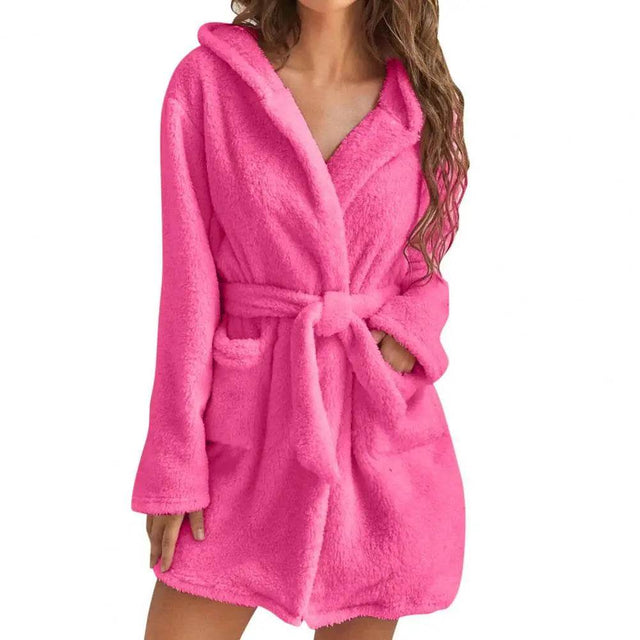 Hooded Plush Coral Fleece Women's Warm Nightgown - Omega Lifestyles