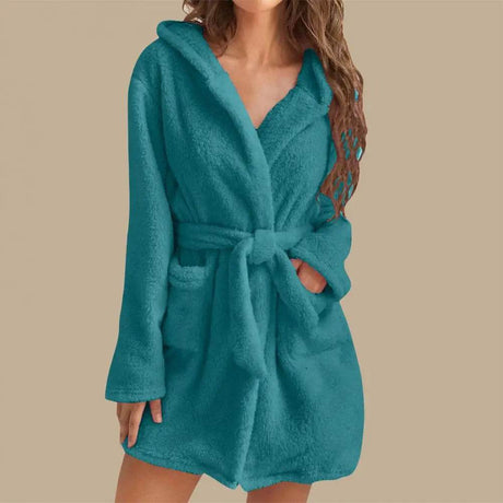 Hooded Plush Coral Fleece Women's Warm Nightgown - Omega Lifestyles