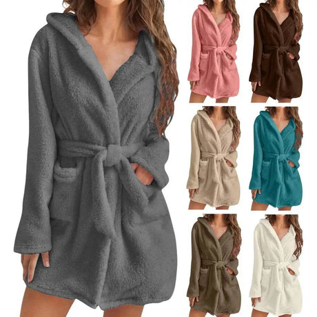 Hooded Plush Coral Fleece Women's Warm Nightgown - Omega Lifestyles