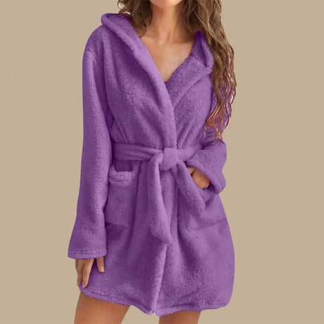 Hooded Plush Coral Fleece Women's Warm Nightgown - Omega Lifestyles