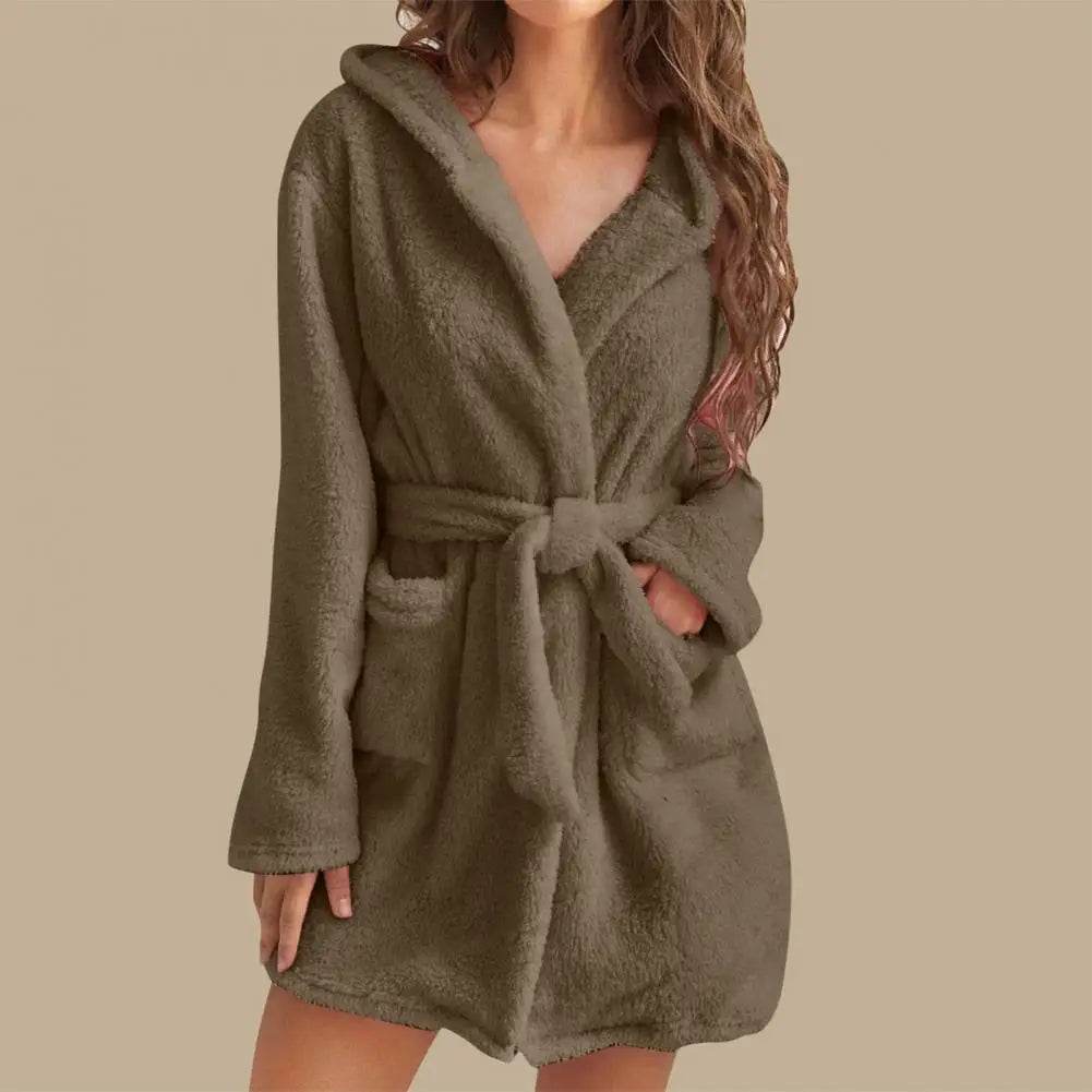 Hooded Plush Coral Fleece Women's Warm Nightgown - Omega Lifestyles